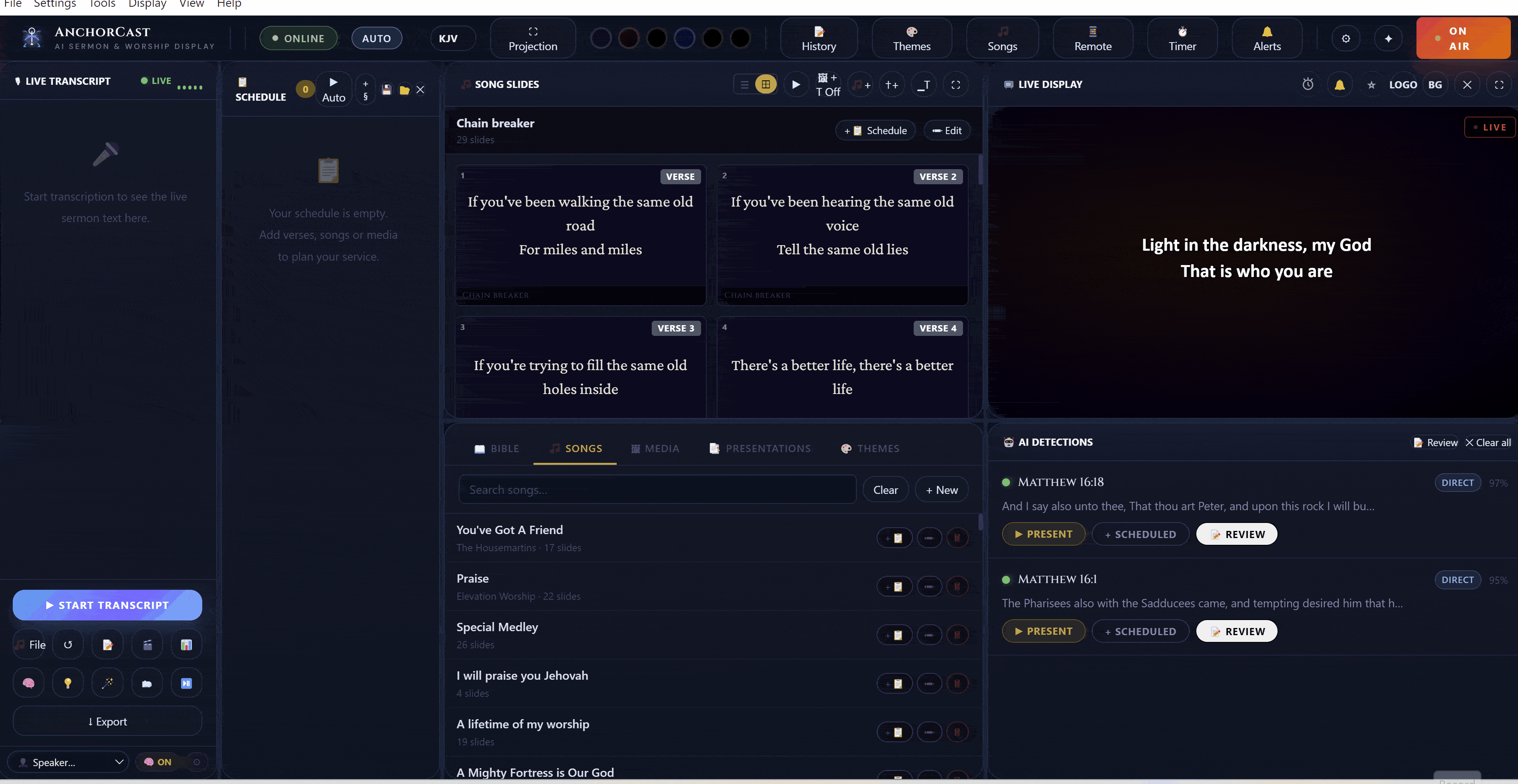 AnchorCast song lyrics projection