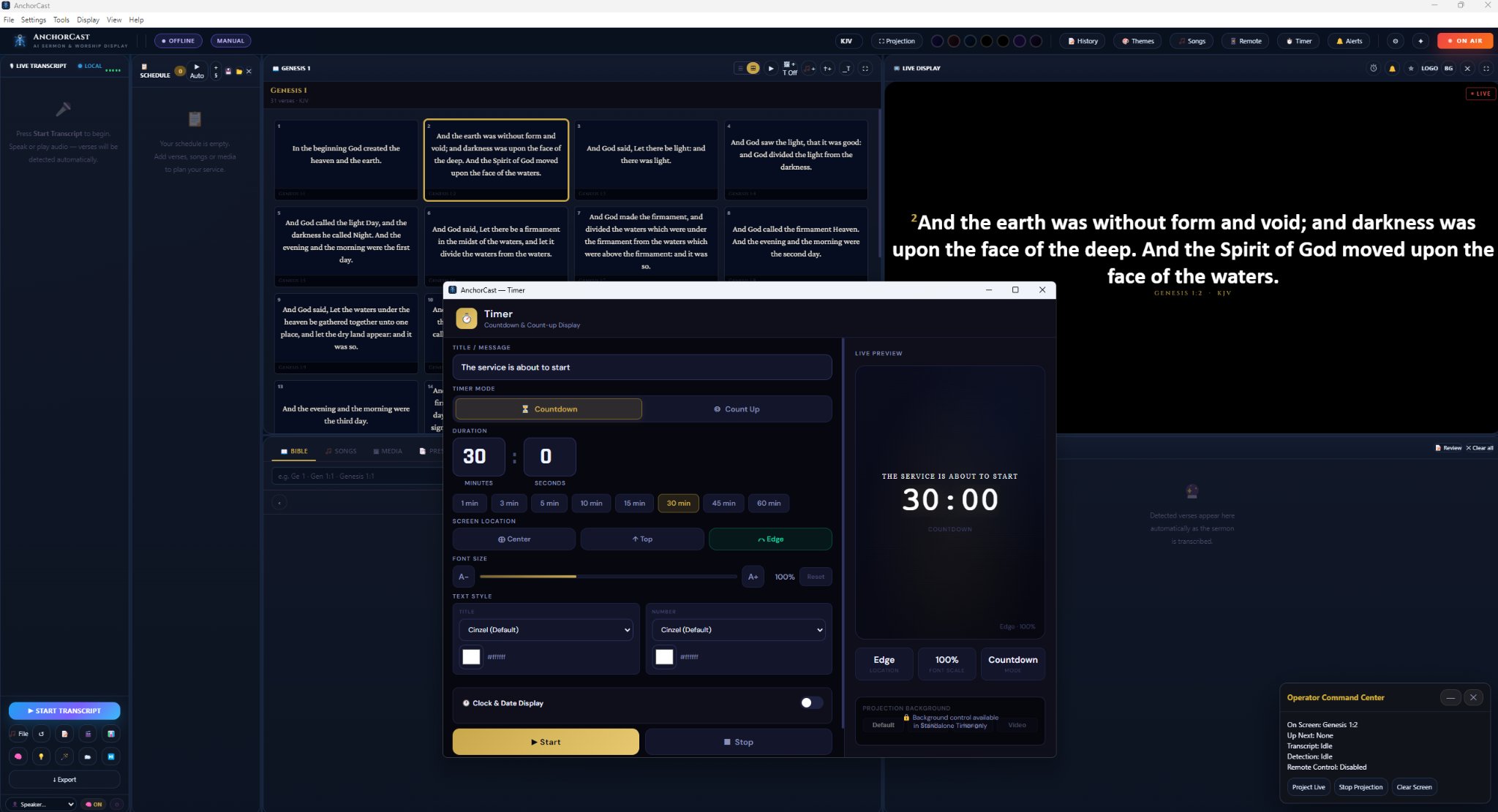 AnchorCast main interface — 4-panel operator dashboard